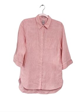 Chicos Pink Linen Shirt Dress Sz S Button Up Breathable Sustainable